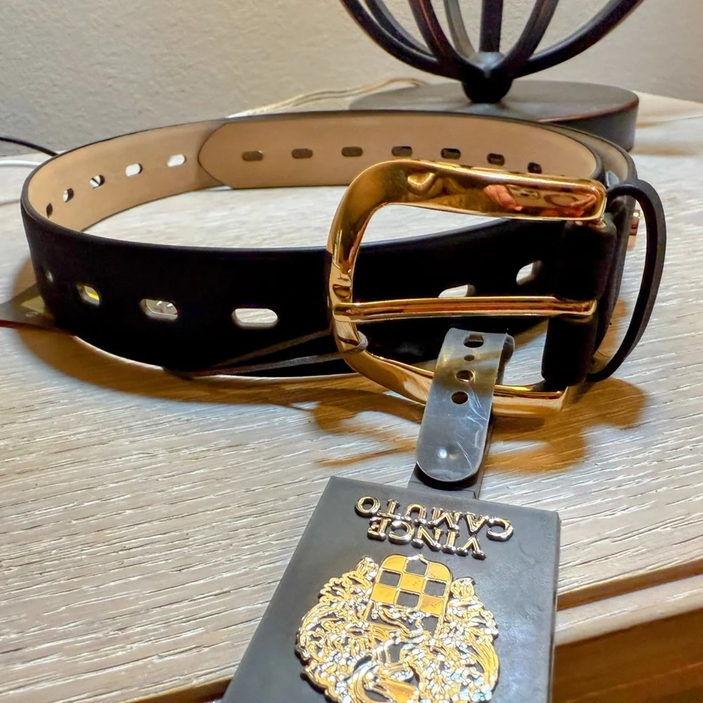Vince Camuto Black Belt with Gold Buckle