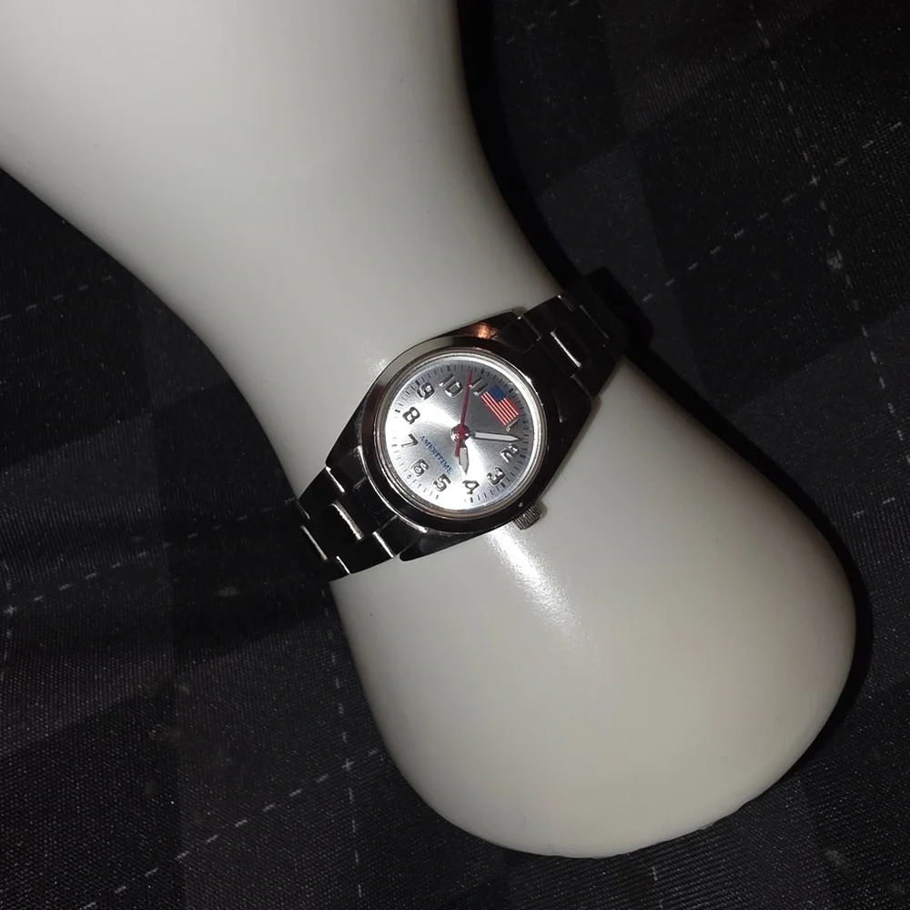 Ameritime Stainless Steel Watch with American Flag Dial - Unisex.