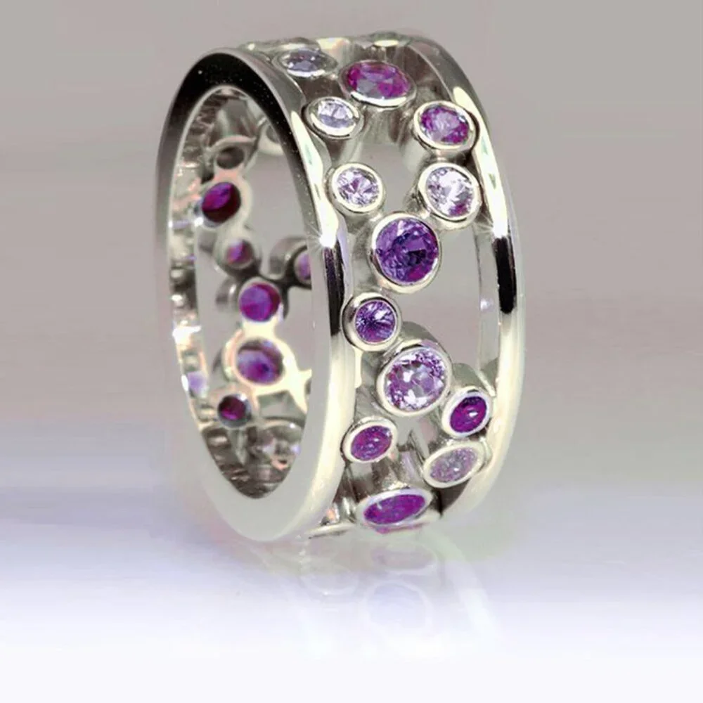 Double Layer Unique Hollowing Colorful Silver CZ Ring for Women, HA4670