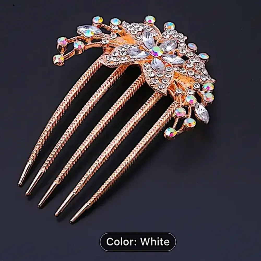 White Rhinestone Flower Hairpin Comb Wedding Anniversary Party Banqu…