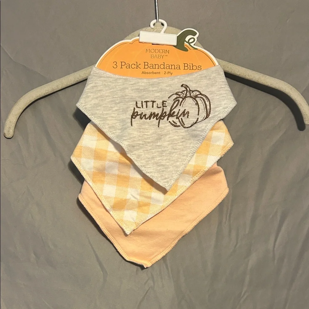 Little Pumpkin Bandana Bibs - Gray(w/ embroidery), Yellow (Plaid) and Orange