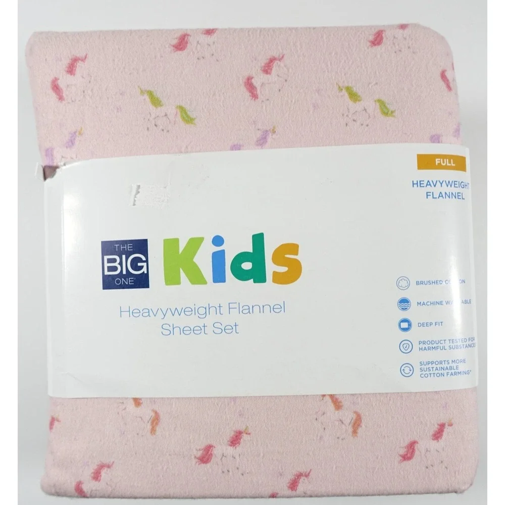 The Big One Full Size Flannel Sheet Set Kids Unicorn Pink Heavyweight Deep Fit