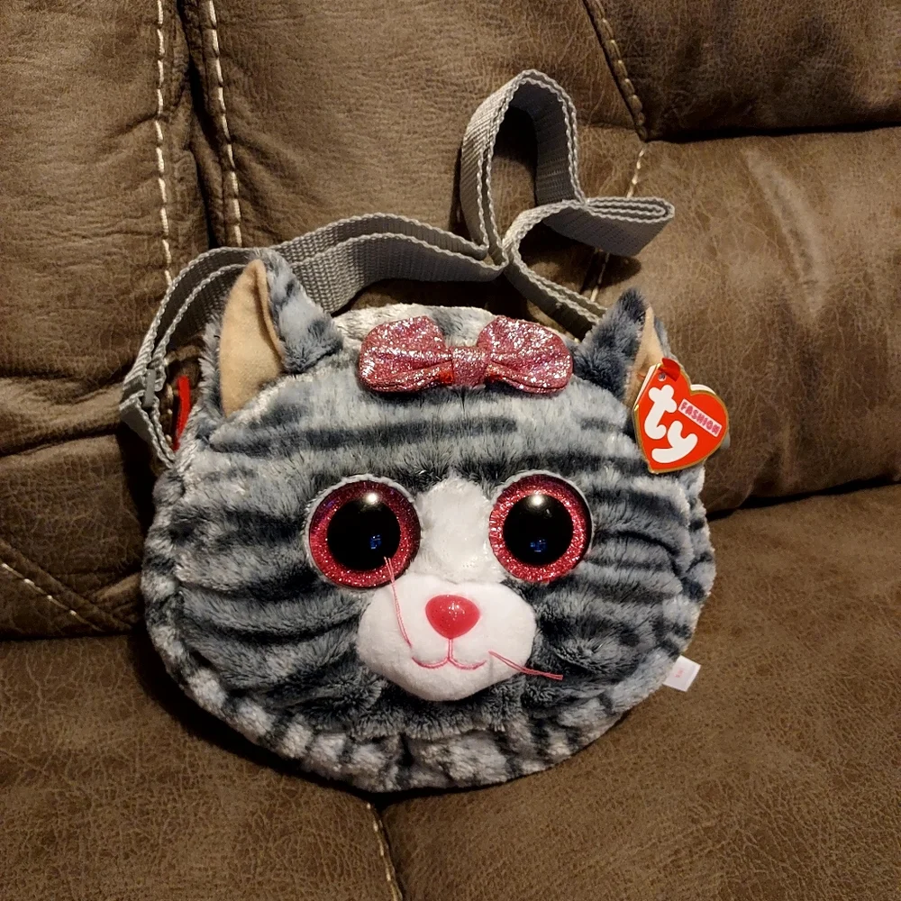 Ty Plush cat mini crossbody with Pink and Gray Stripes
