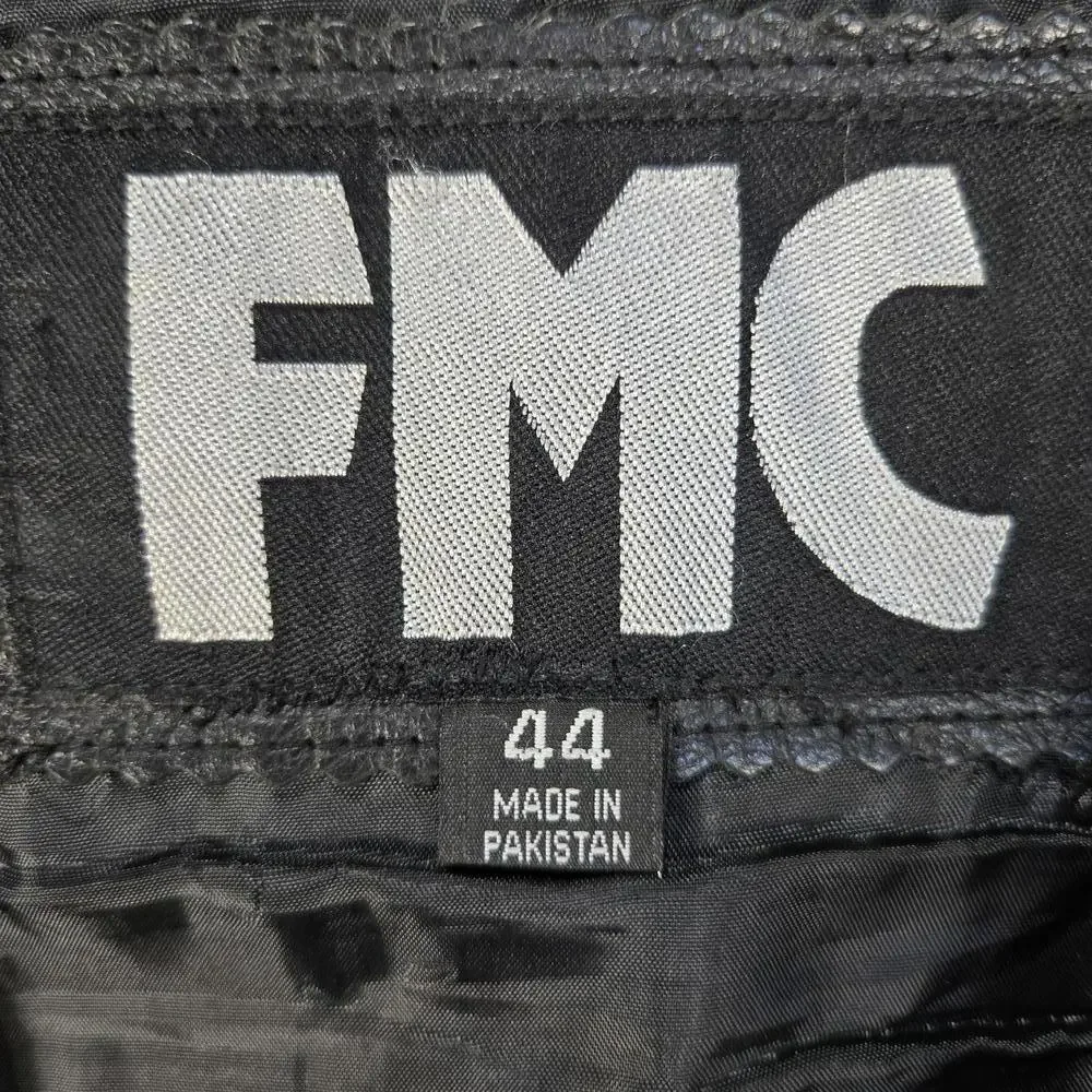 FMC Vintage Black Leather Biker Vest Lace-up Sides 4 Pockets Men's Size 44 Y2K