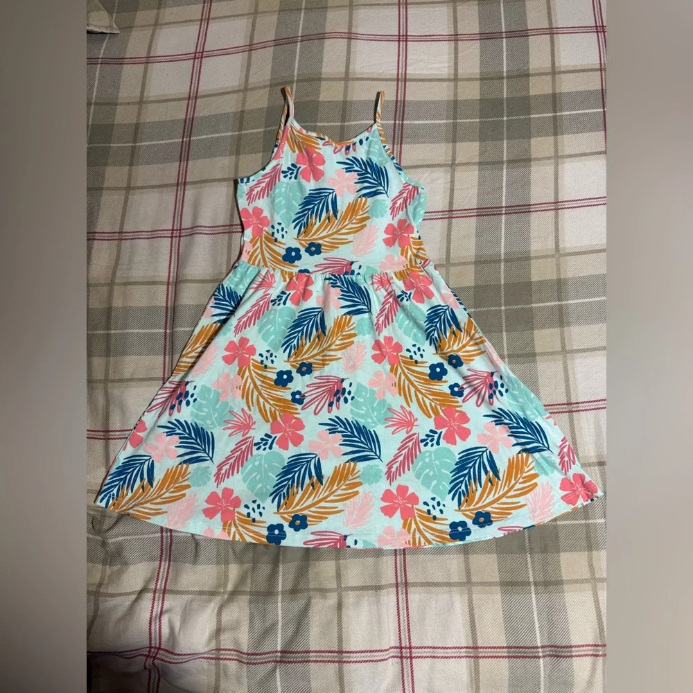 Jumping Beans Floral Leaf Print Dress - Pink, Blue, Orange