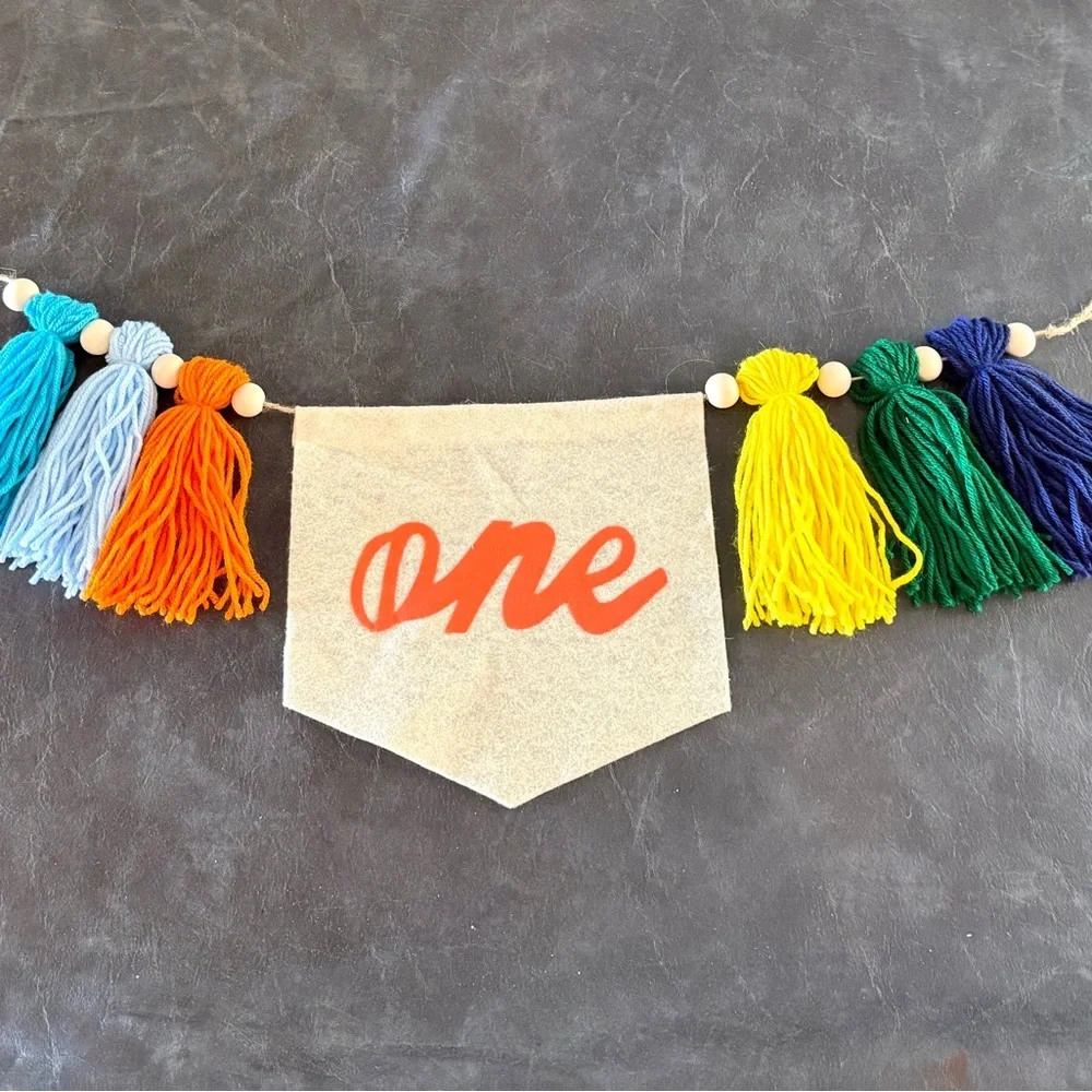 Colorful First Birthday Banner and Hat Set