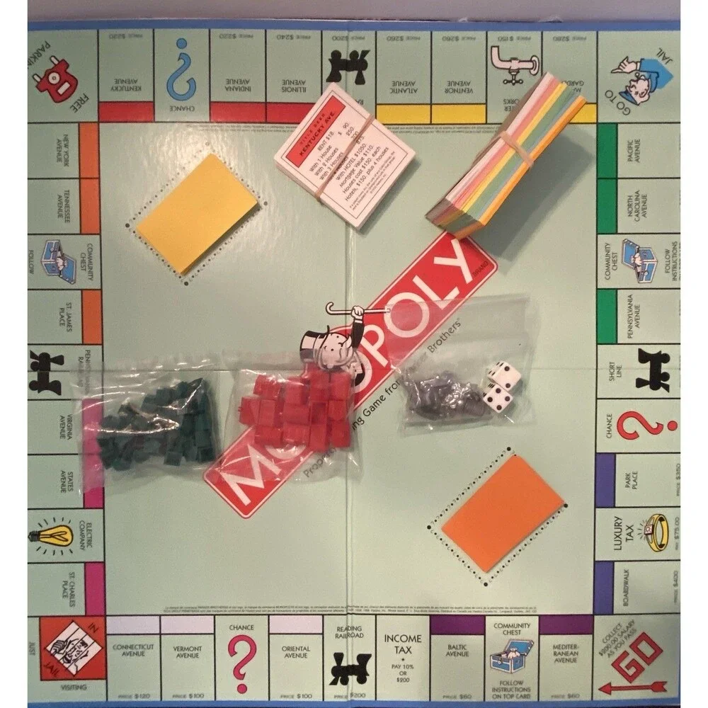 1998 Monopoly Board Game Parker Brothers w/ New Moneybag token Some Parts Unused