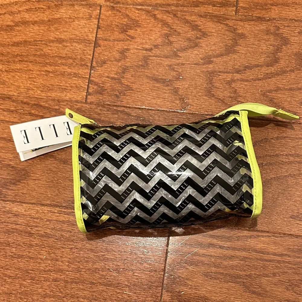 Elle clear Chevron makeup Pouch in Black and Yellow