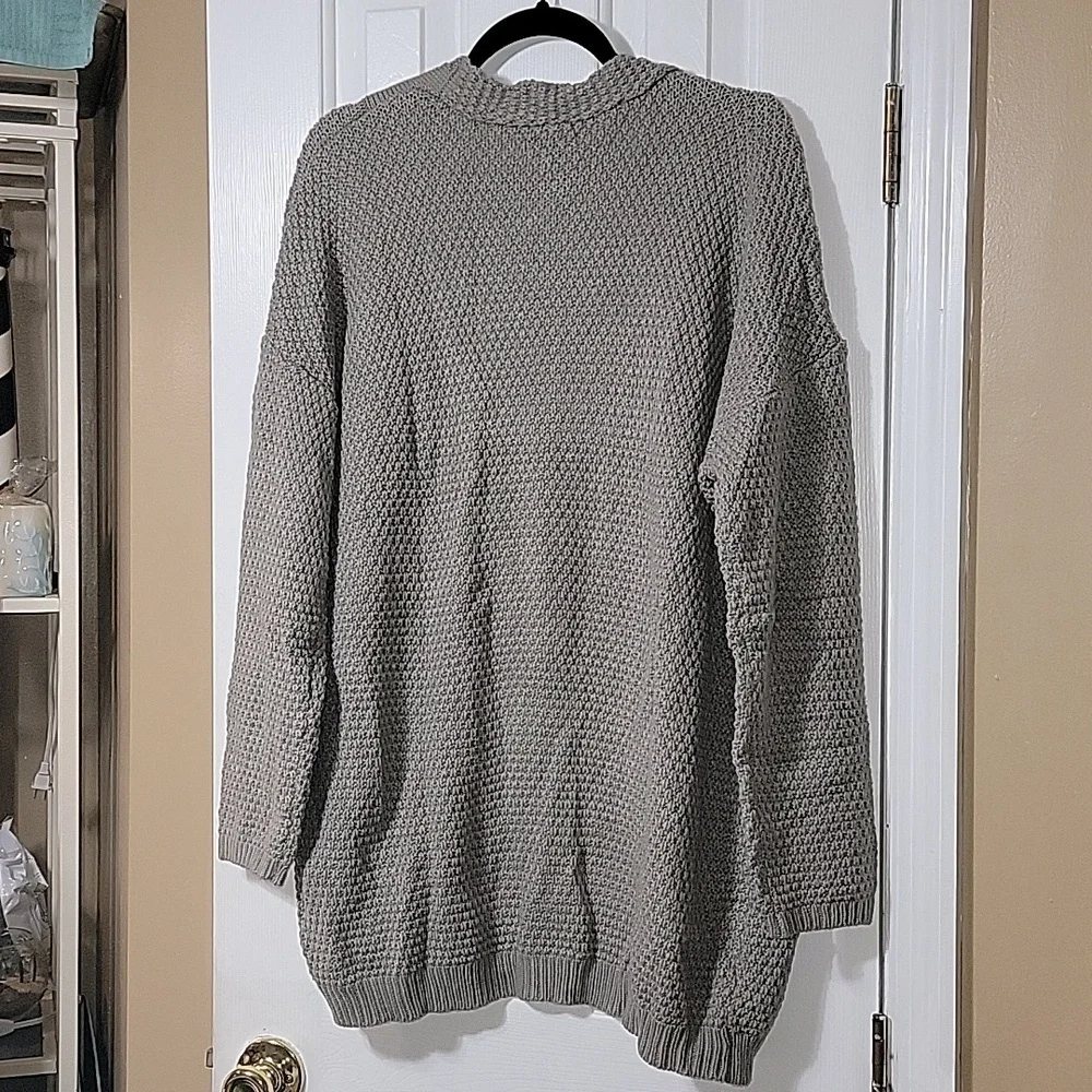 TRALEUBIE oversize cardigan, mixed knits in neutral taupe, Size Large, NWT