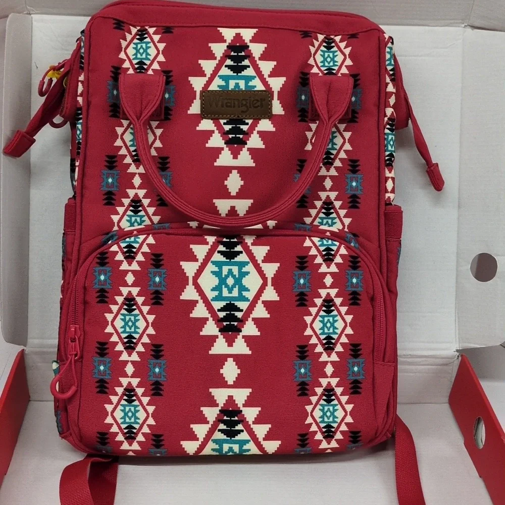 Wrangler Aztec Southwestern Print Zip Up Diaper Bag Backpack Travel Bag