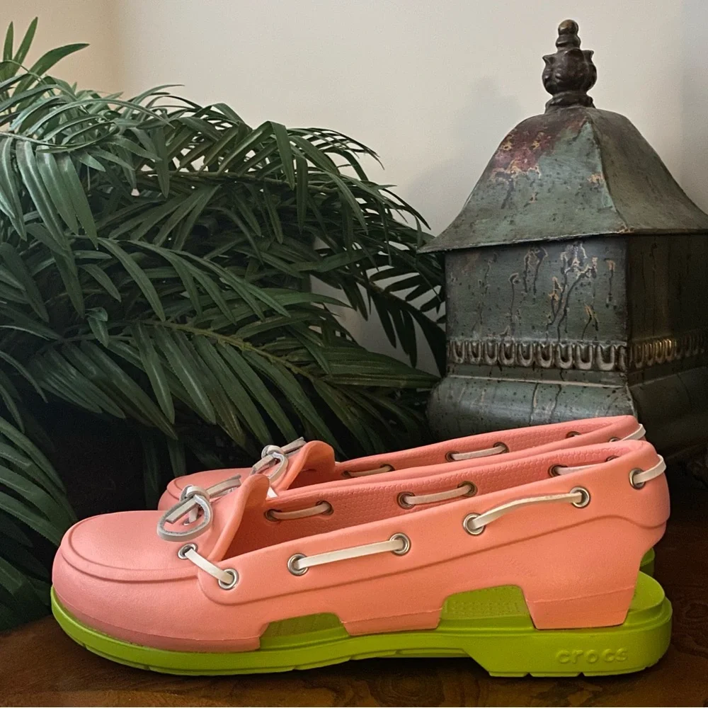Crocs Beach Line Melon and Volt Boat Shoes