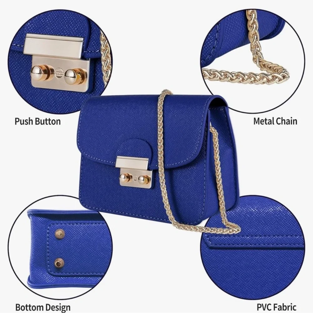 Elegant Blue Shoulder Bag with Gold Chain