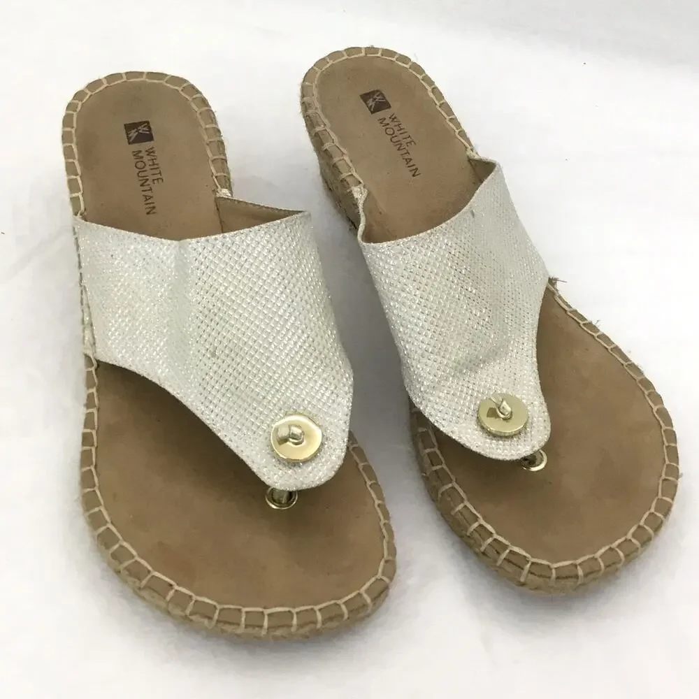 WHITE MOUNTAIN BEACHBALL Glitter Fabric Wedge Heels Sandal Size 7.5 M