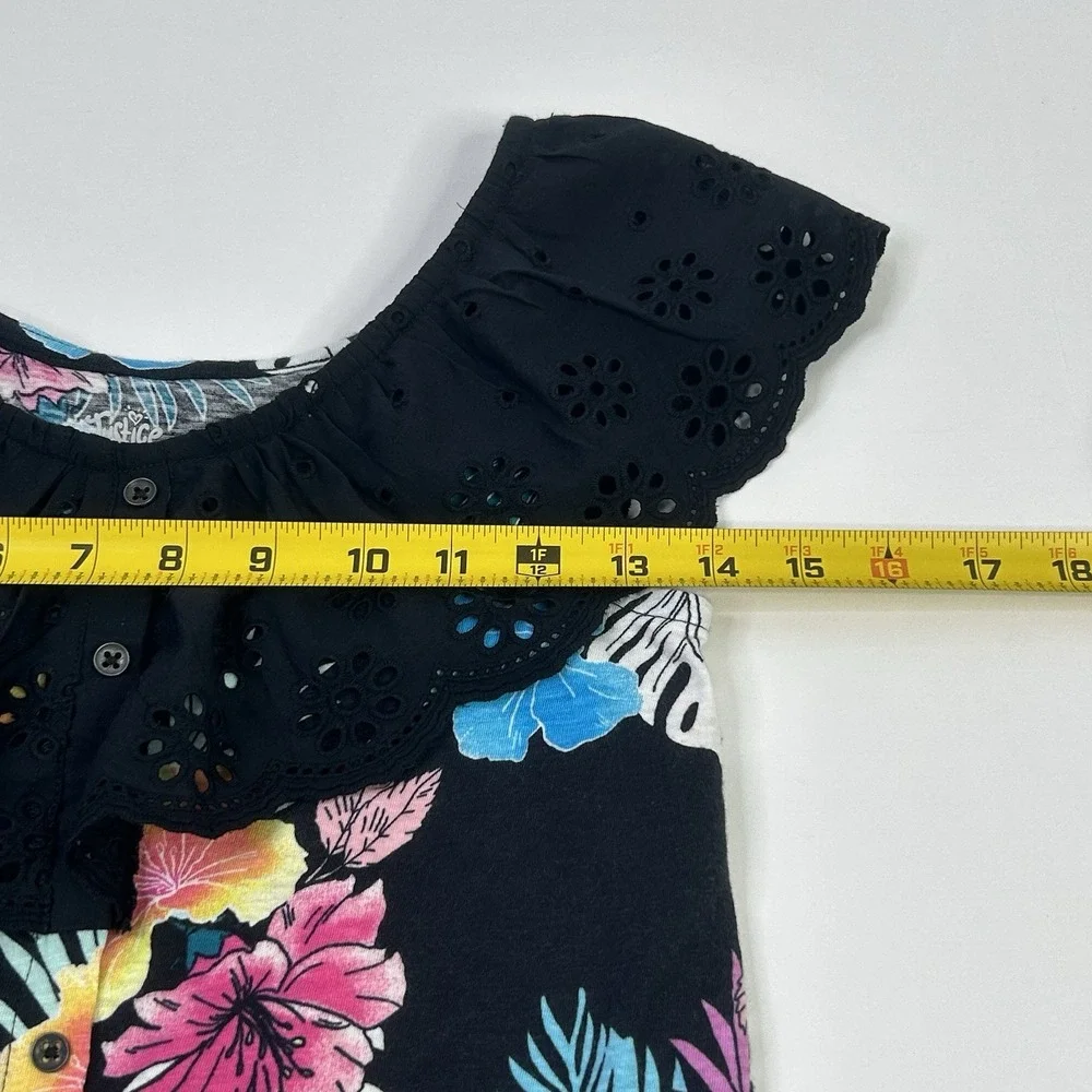 Justice Ruffle Neckline Tank Girls Medium 10 Tropical Black Multicolored Floral