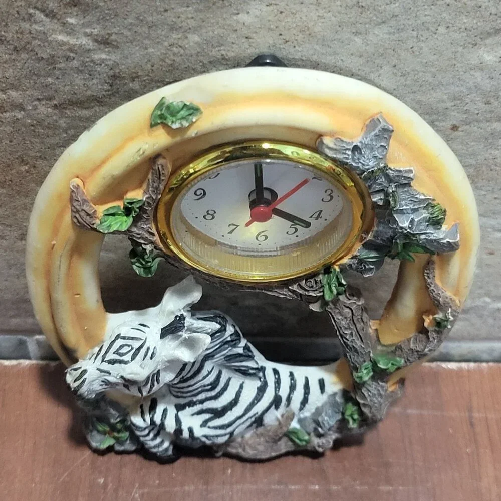 Decorative Zebra Clock Oval Shape Zebra Figure Branches Leaves