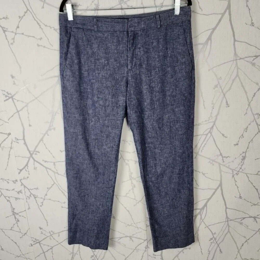 Banana Republic Blue Chambray Linen Cotton Mid Rise Avery Ankle Pant