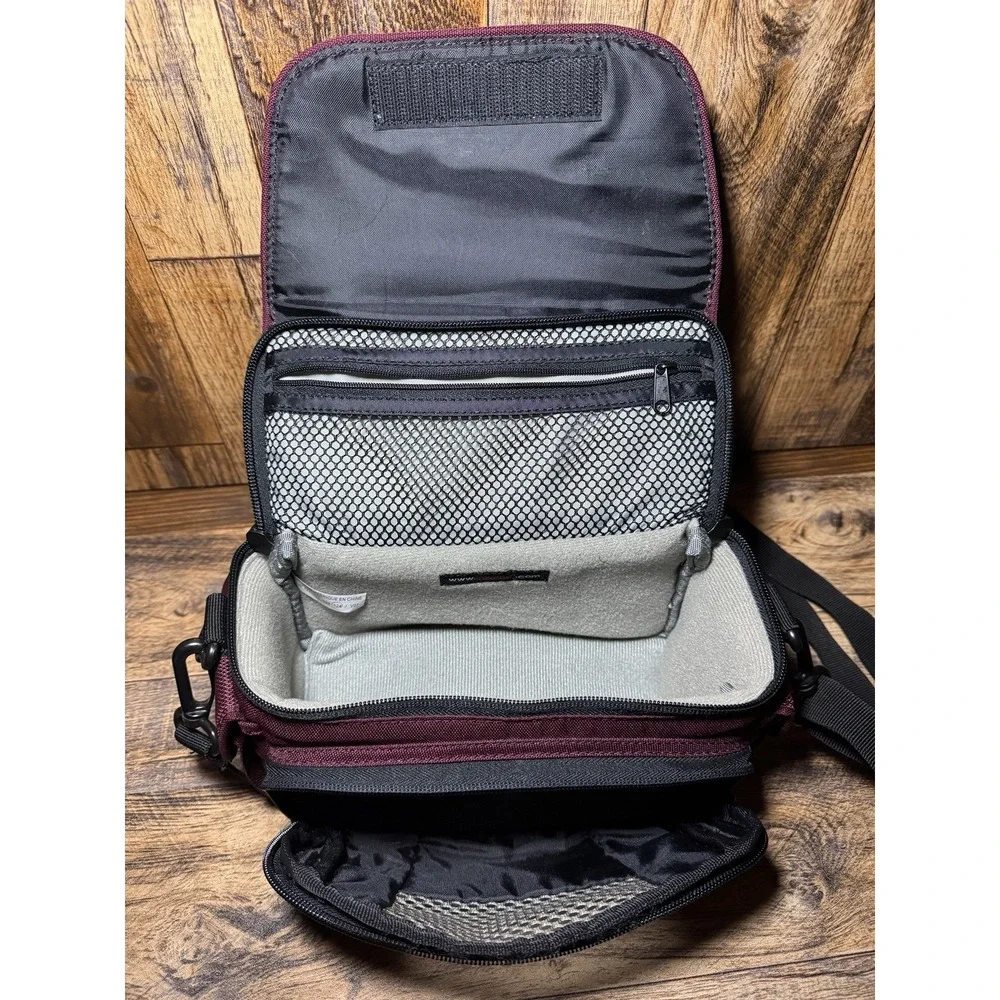Lowepro Edit 130 Burgundy Camera Bag Adjustable Shoulder Strap Side Pocket