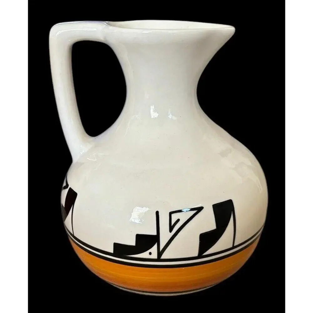Native American Handmade Large Glazed Pottery Jug Vase Navajo ARTIST SIGNED