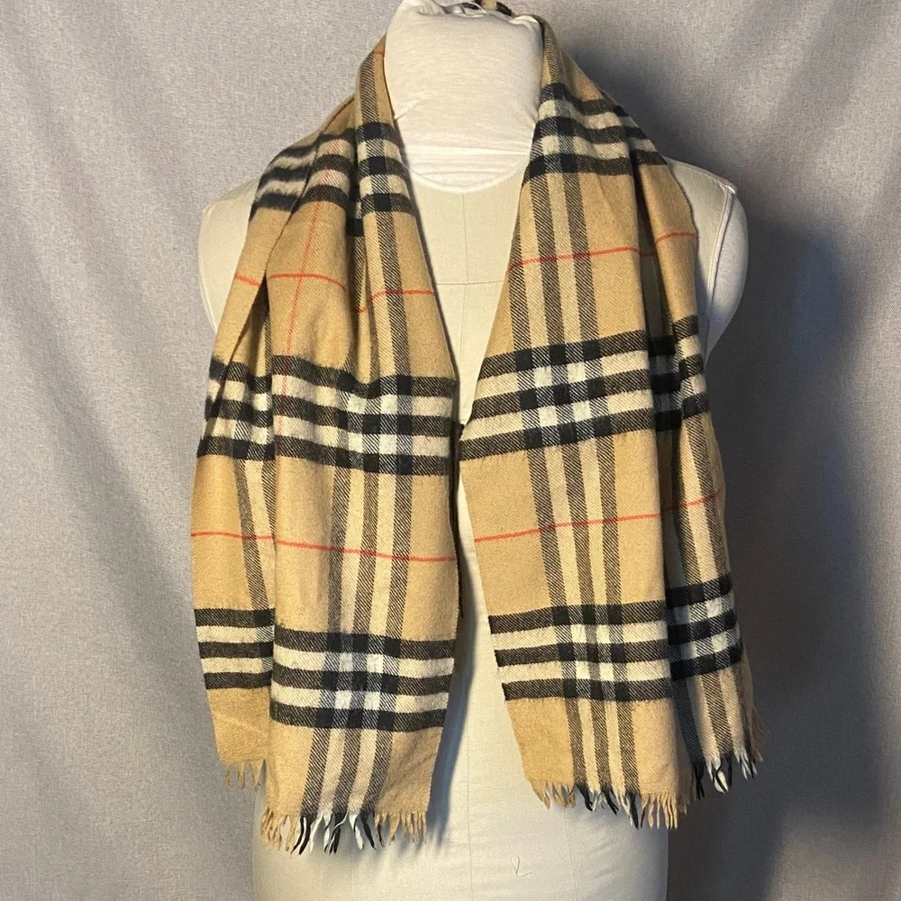 Nordstrom Lambswool Fringe Scarf in Tan and Black