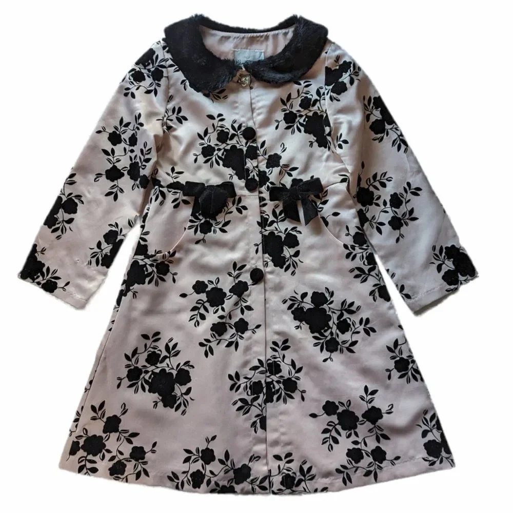 Girls Rare Editions Pink & Black Coat, Size 6