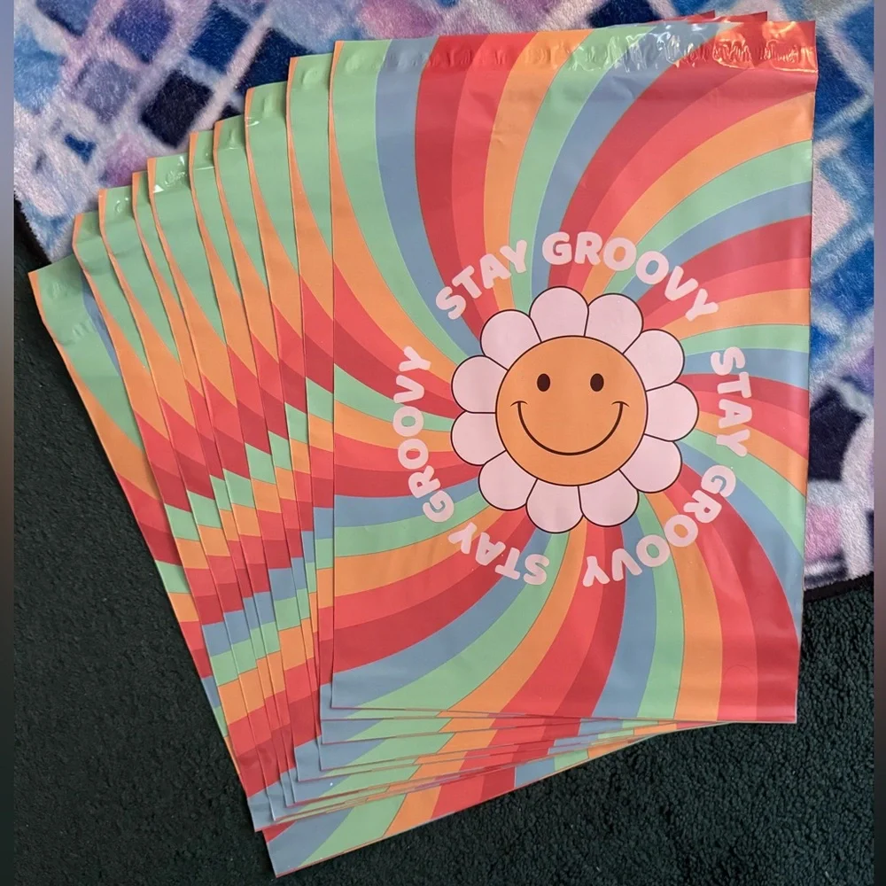 Stay Groovy Colorful Poly Mailers - 10 Count - 10x13 inches.