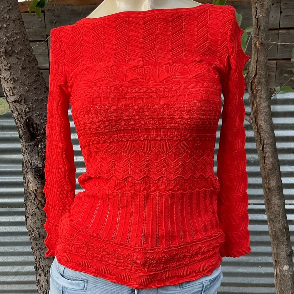 $695 Roberto Cavalli Pointelle Eyelet Knit Cut Out Sweater