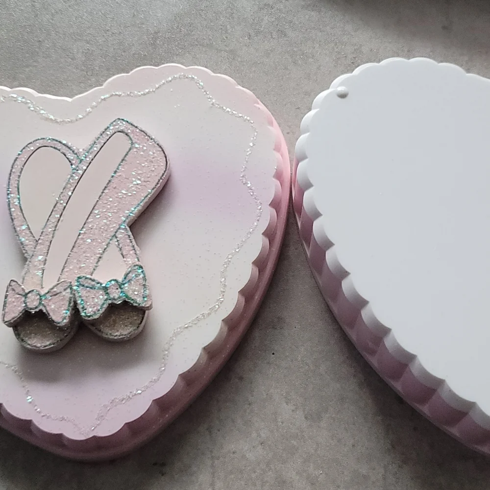 Pink Glitter Ballet Slipper Ballerina Trinket Heart Shaped Box