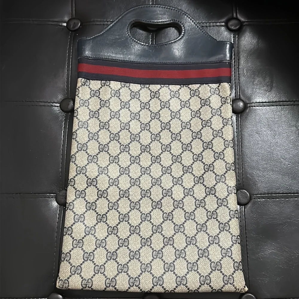 Gucci Beige and Blue Bag with Red Stripe