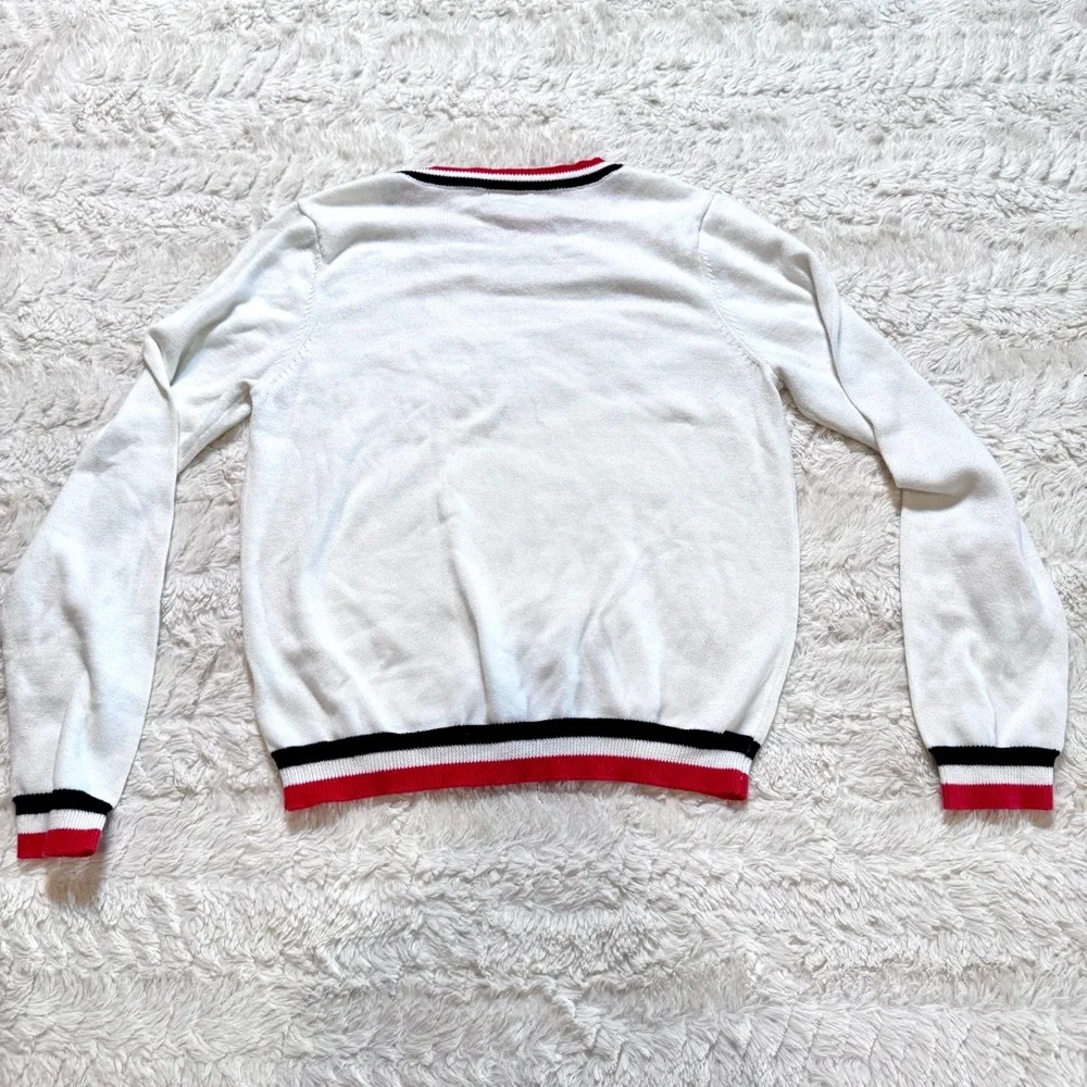 White preppy kids  Varsity Striped Sweater with navy and red stripes Size 13/14