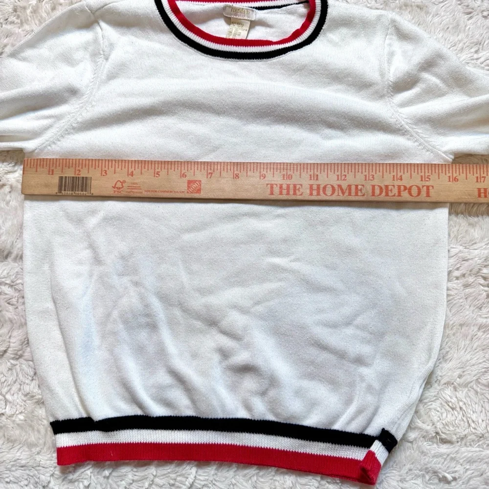 White preppy kids  Varsity Striped Sweater with navy and red stripes Size 13/14