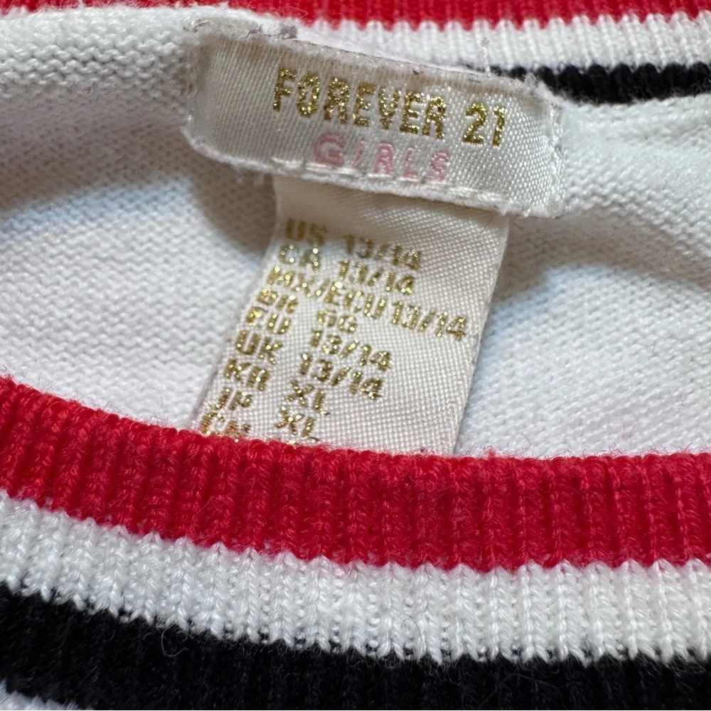 White preppy kids  Varsity Striped Sweater with navy and red stripes Size 13/14