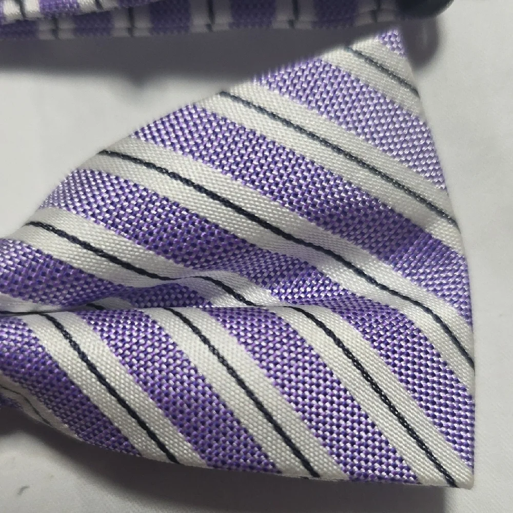 Tommy Hilfiger Lavender and White Striped Bow Tie