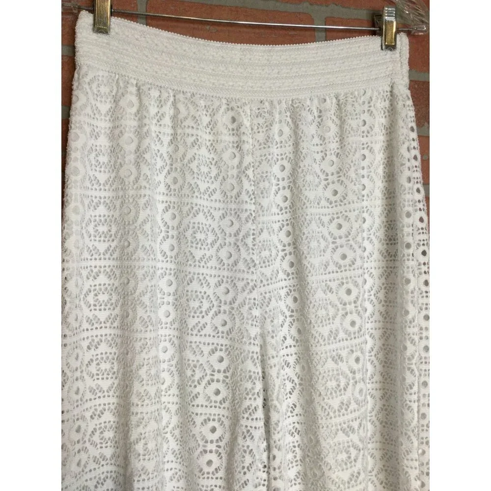Me 2 Magic Women's Eyelet Lace Lined Wide Leg Summer Pants White Size L Coastal