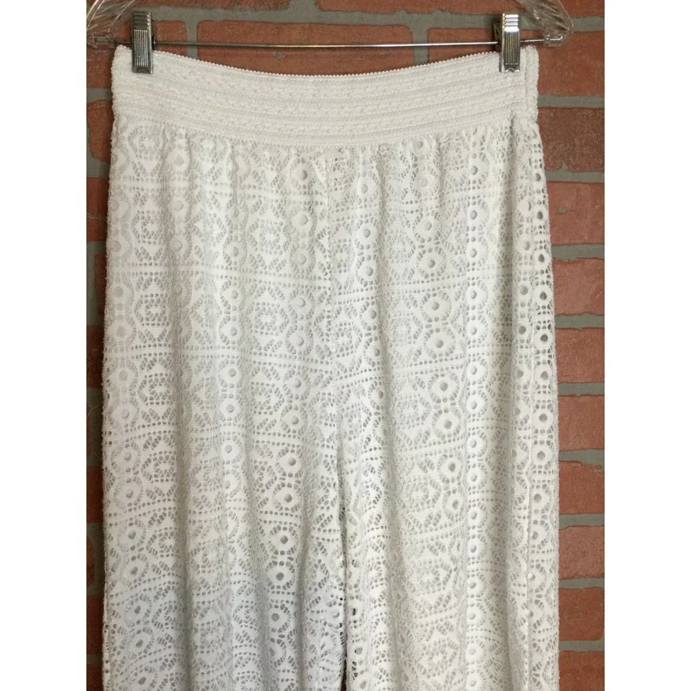 Me 2 Magic Women's Eyelet Lace Lined Wide Leg Summer Pants White Size L Coastal