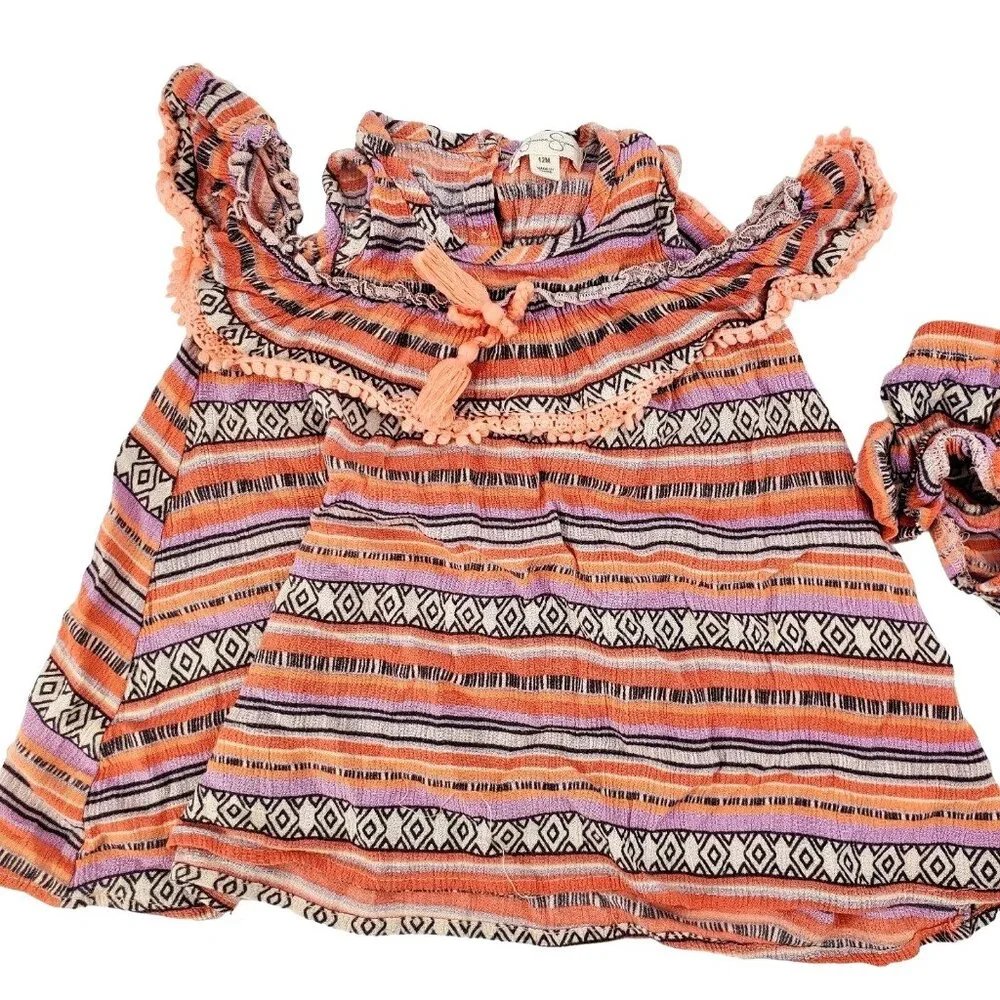 New 12M Jessica Simpson Baby Dress Outfit Ruffle Cold-Shoulder Diaper Cover