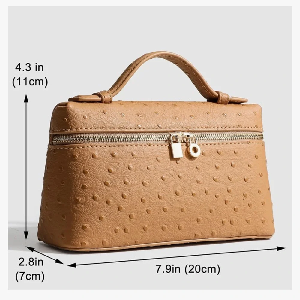 Extra Pocket Mini Pouch in ostrich brown with gold hardware - NWT