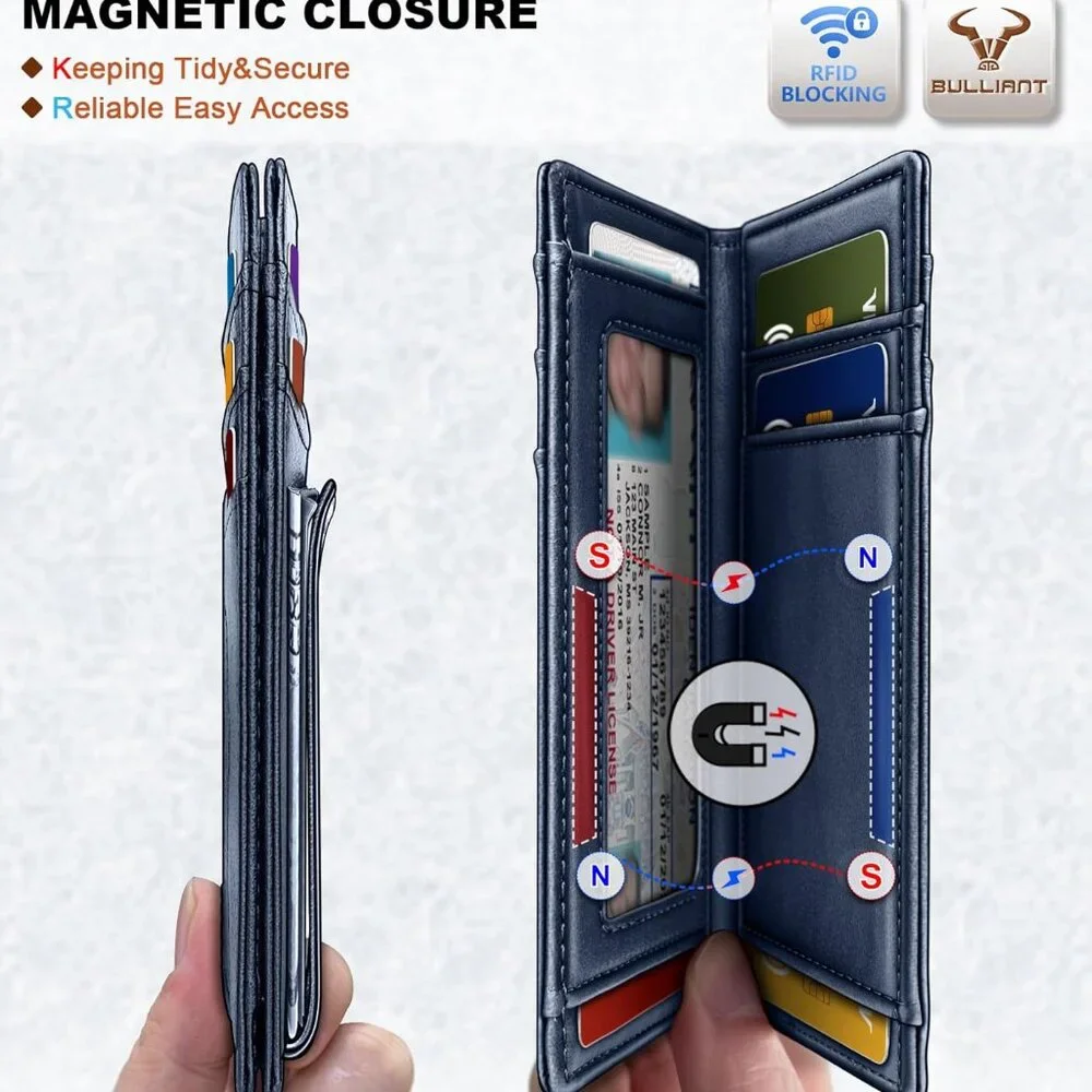 New Magnetic Closure Slim Wallet-Genuine Leather Front Pocket Wallet for Men