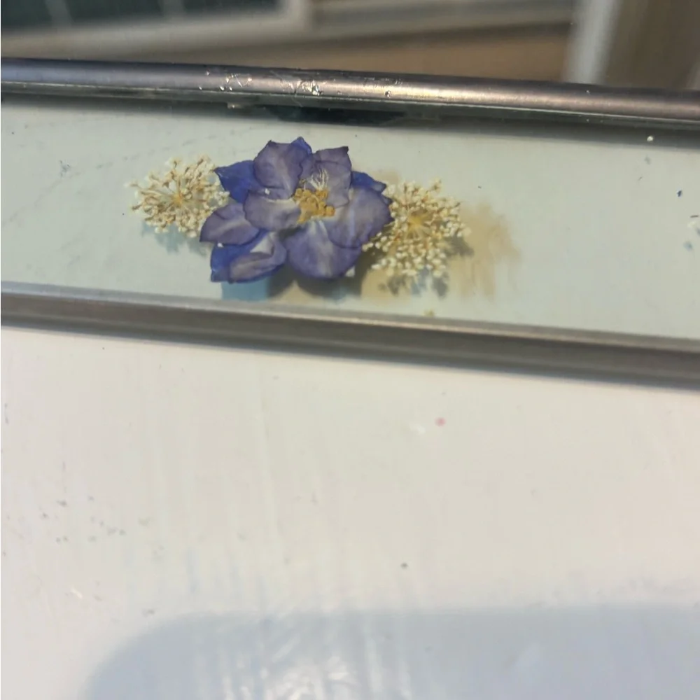 Elegant vintage Yellow and pressed flower Wall Mirror Set. Rare find!
