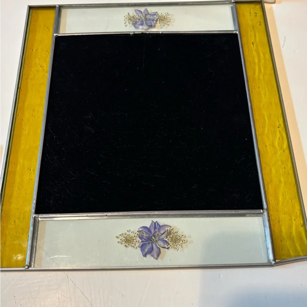 Elegant vintage Yellow and pressed flower Wall Mirror Set. Rare find!