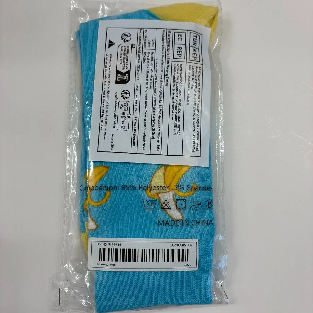 Banana Themed Crew Socks - Aqua/Yellow - Gender Neutral- OS - NWT