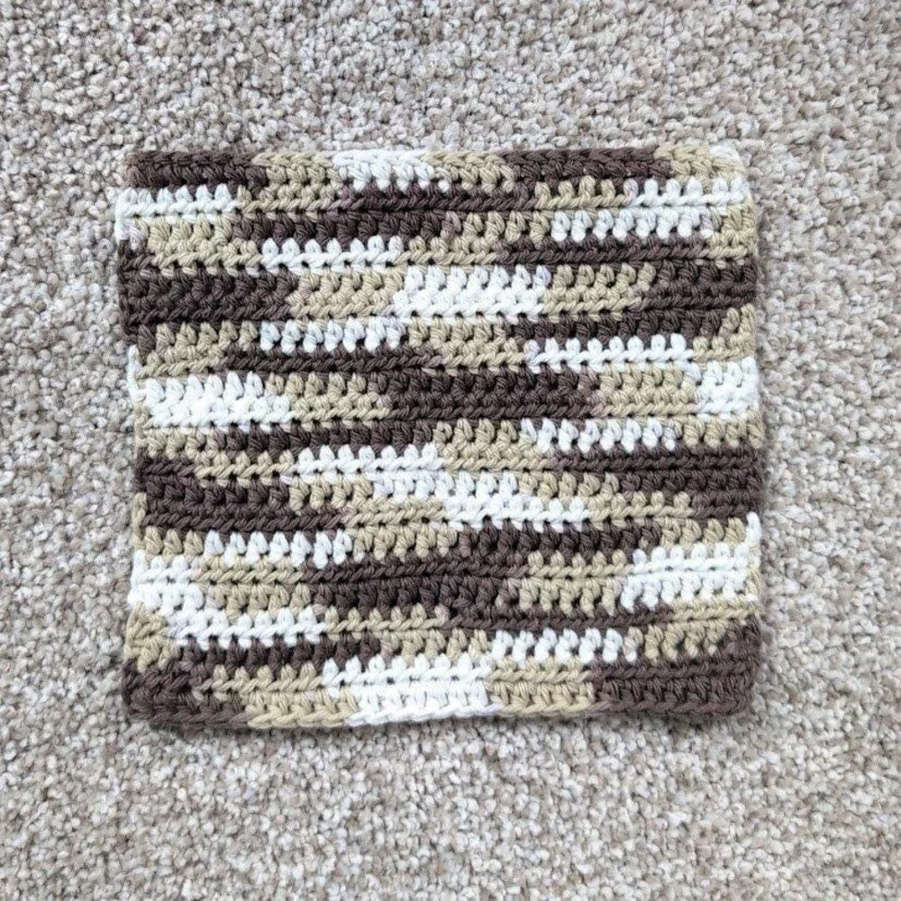 Handmade Crochet Washcloth Dishcloth Cotton Chocolate Milk Stripes‎ Brown White