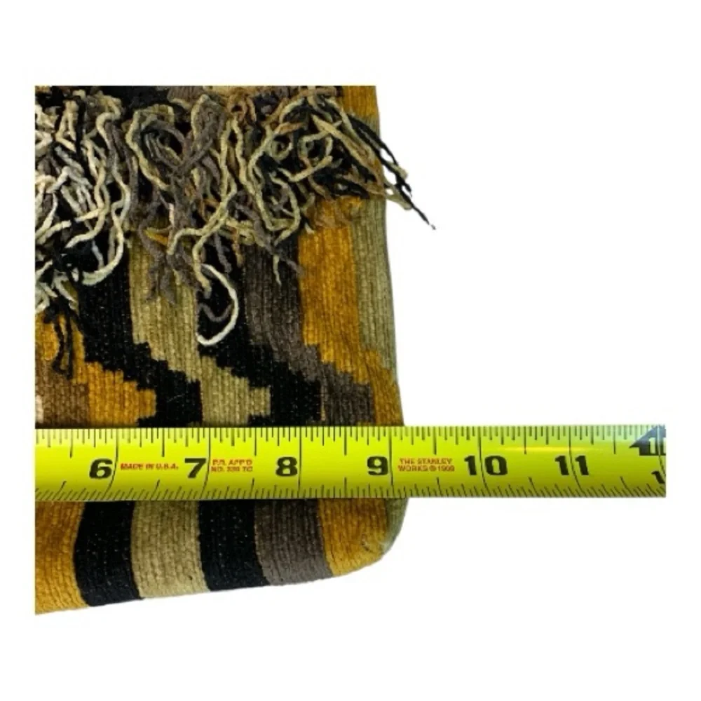 Striped Woven Knit Boho Crossbody Bag Gold Black Tan Shades Fringe Aztec Hippie