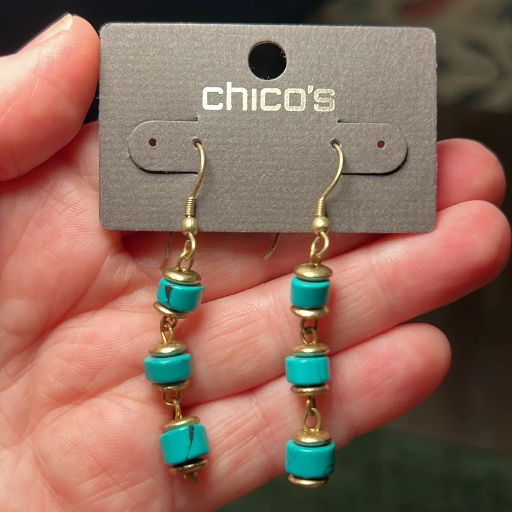Chico’s Southwestern Turquoise Gold Tone Dangle Earrings