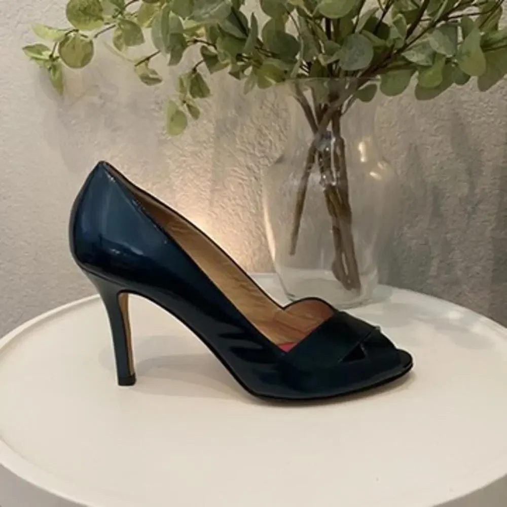 Kate Spade Emerald Patent Leather Heel Peep Toe Cross 6 Women Green Excellent