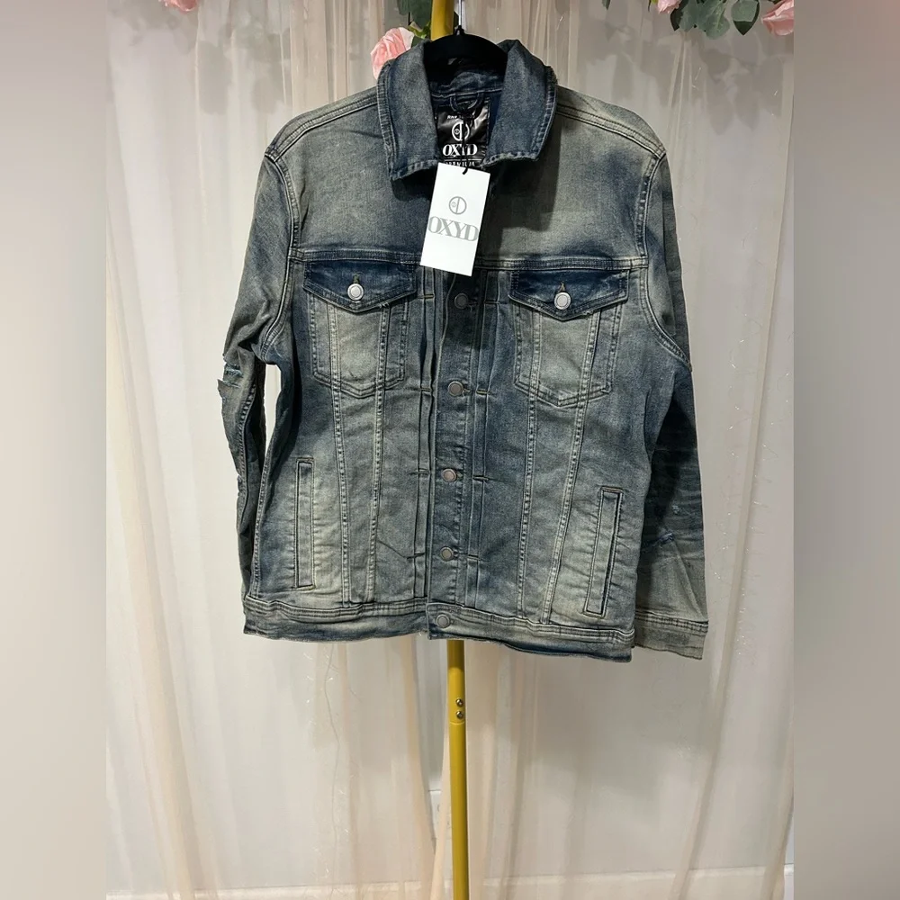 Men's Washed Denim Jacket - Blue Distressed