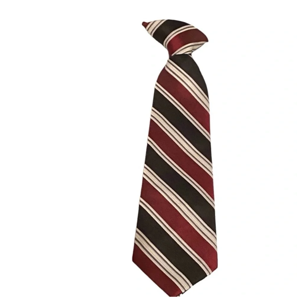 Kids clip on tie red white black stripes