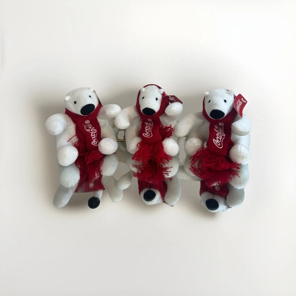 3x Coca Cola Coke  Plush Polar Bears w/ Holiday Red Scarf 4