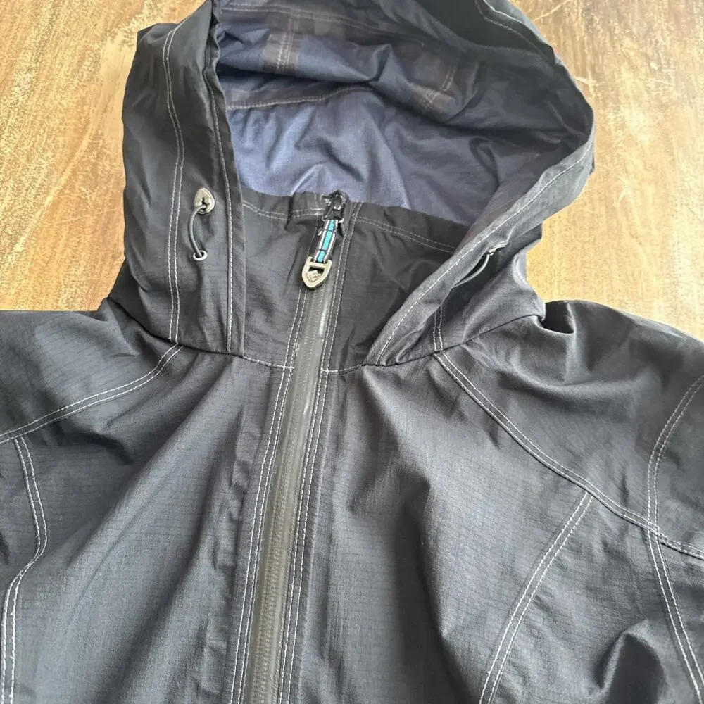 Kuhl Projekt Hooded Fishtail Parka Light Jacket Womens Size XS Black Windbreaker