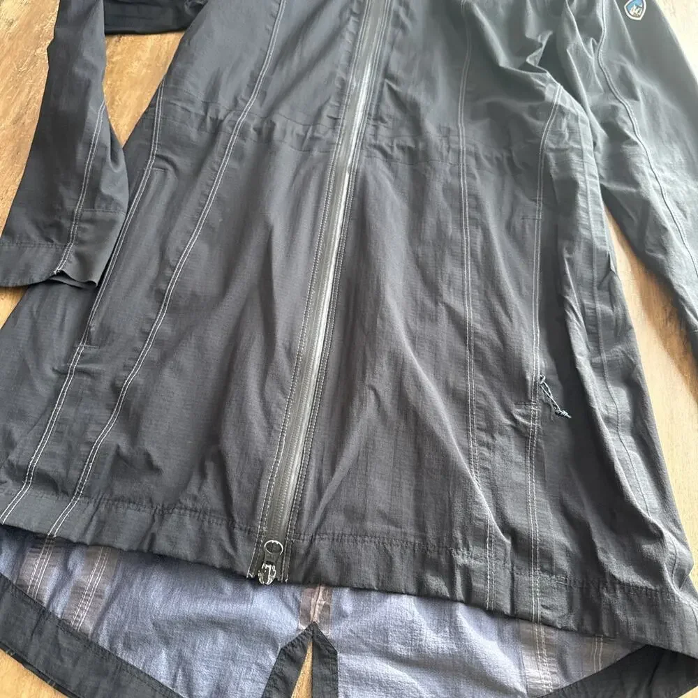 Kuhl Projekt Hooded Fishtail Parka Light Jacket Womens Size XS Black Windbreaker
