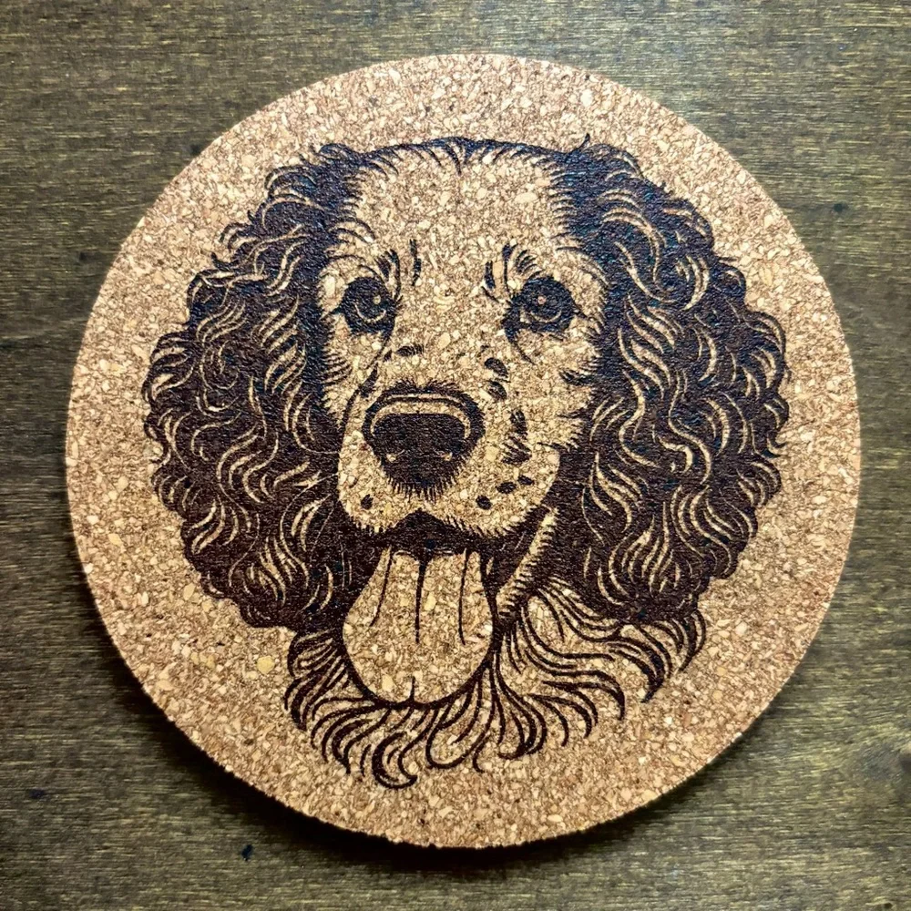 American Water Spaniel Face Laser Engraved Cork Coaster #3